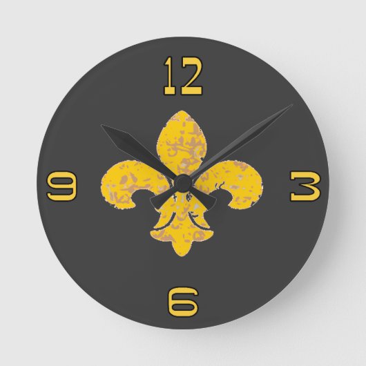 Black and Gold Fleur De Lis Ronde Klok (Voorkant)