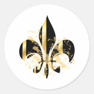 Black and Gold Fleur de Lis Ronde Sticker