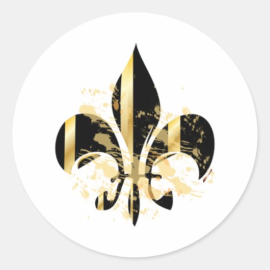 Black and Gold Fleur de Lis Ronde Sticker (Voorkant)