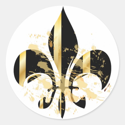 Black and Gold Fleur de Lis Ronde Sticker (Voorkant)