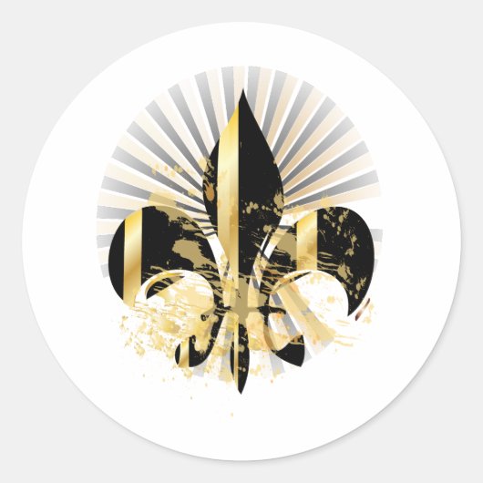 Black and Gold Fleur de Lis Ronde Sticker (Voorkant)