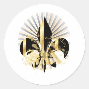 Black and Gold Fleur de Lis Ronde Sticker