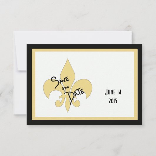 Black and Gold Fleur de Lis Save the Date Cards (Voorkant)