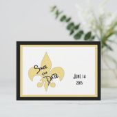 Black and Gold Fleur de Lis Save the Date Cards (Staand voorkant)