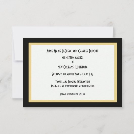 Black and Gold Fleur de Lis Save the Date Cards (Achterkant)