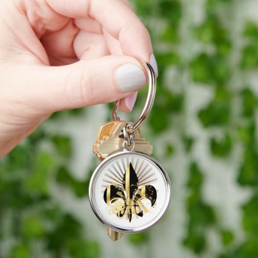 Black and Gold Fleur de Lis Sleutelhanger (Hand)