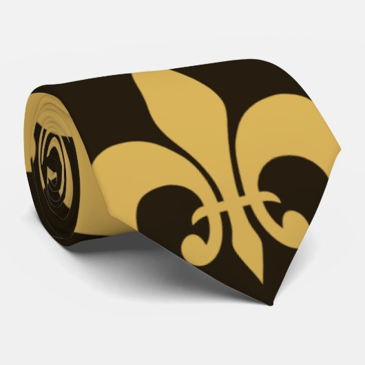 Black and Gold Fleur de lis Stropdas (Opgerold)