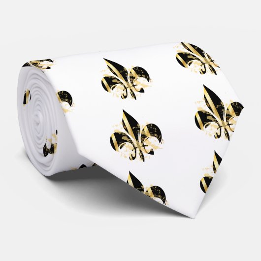 Black and Gold Fleur de Lis Stropdas (Opgerold)
