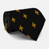 Black and Gold Fleur De Lis Stropdas (Opgerold)