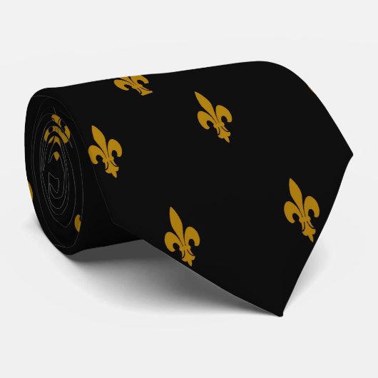 Black and Gold Fleur De Lis Stropdas (Opgerold)