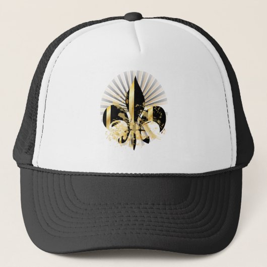Black and Gold Fleur de Lis Trucker Pet (Voorkant)