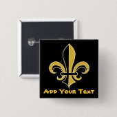 Black and Gold Fleur de lis Vierkante Button 5,1 Cm (Voorkant /achterkant)