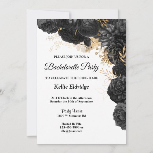 Black and Gold Floral Bachelorette Party Kaart (Voorkant)