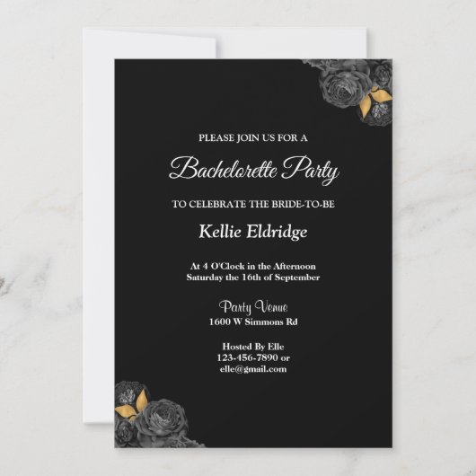 Black and Gold Floral Bachelorette Party Kaart (Voorkant)