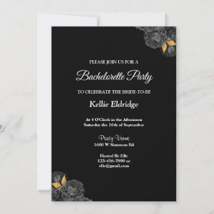 Black and Gold Floral Bachelorette Party Kaart