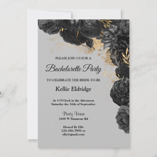 Black and Gold Floral Bachelorette Party Kaart (Voorkant)