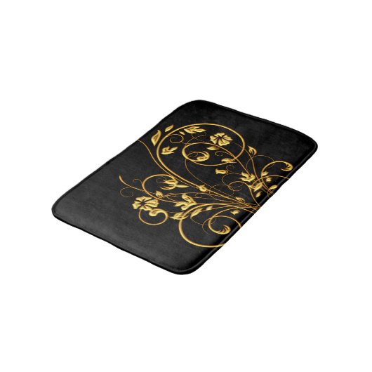 Black and Gold Floral Bath Mat (Gekanteld)
