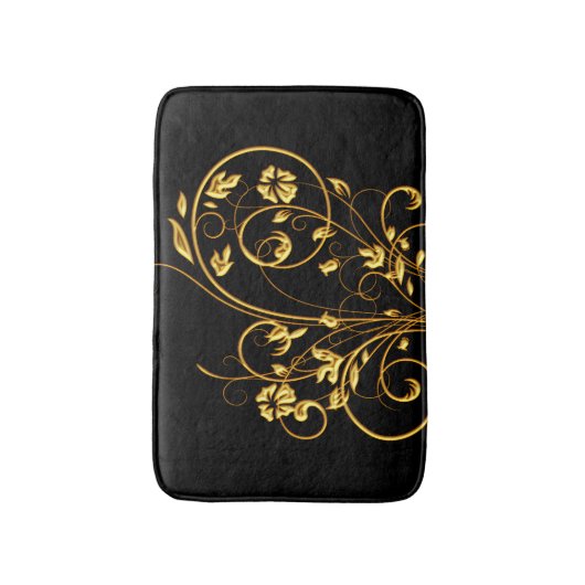 Black and Gold Floral Bath Mat (Voorkant Verticaal)