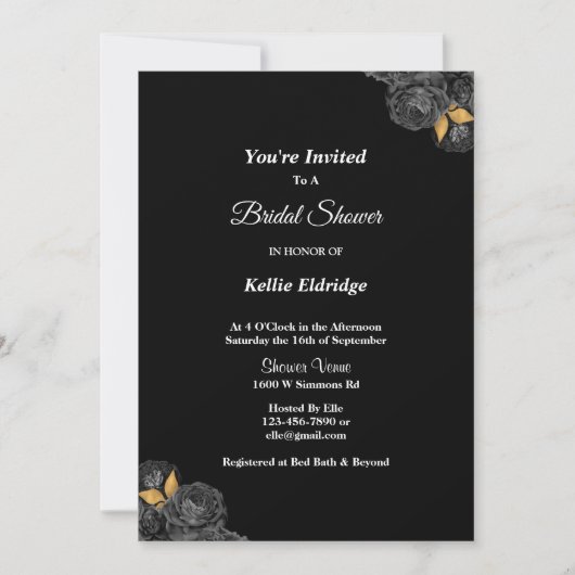 Black and Gold Floral Bridal Shower Kaart (Voorkant)