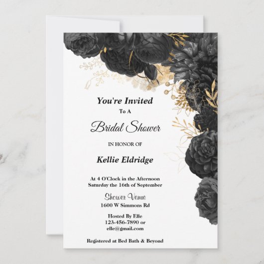 Black and Gold Floral Bridal Shower Kaart (Voorkant)