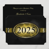 Black and Gold Floral Button 2025 Afstudeerfeest Kaart (Voorkant / Achterkant)