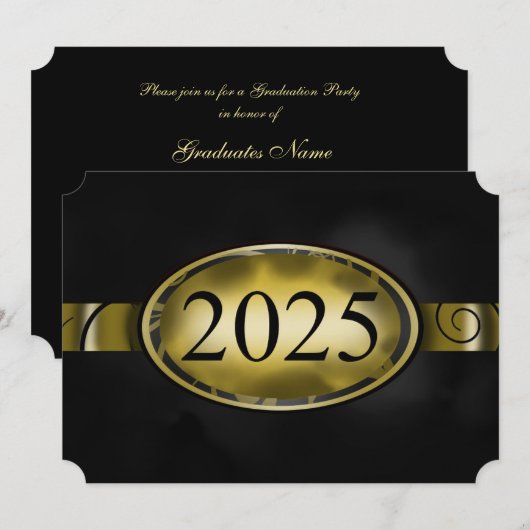 Black and Gold Floral Button 2025 Afstudeerfeest Kaart (Voorkant / Achterkant)