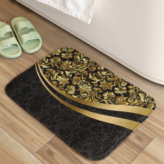 Black and Gold Floral DamasPatroon Badmat