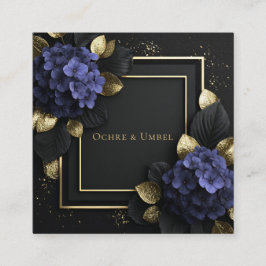 Black and Gold Floral Geometric Hydrangea Vierkante Visitekaartje