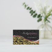 Black and Gold Floral Girly Damaskers Visitekaartje (Staand voorkant)
