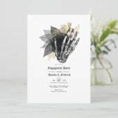 Black and Gold Floral Gothic Engagement Party Kaart (Staand voorkant)