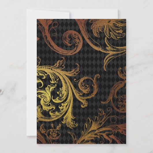 Black and Gold Floral Gothic Engagement Party Kaart (Achterkant)