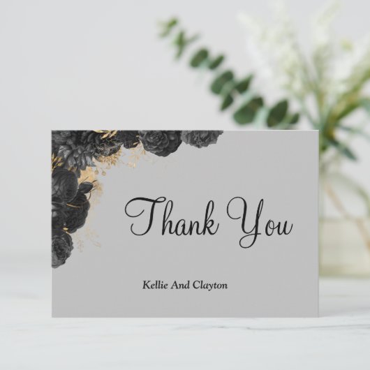 Black and Gold Floral - Hartelijk dank voor uw kaa (Staand voorkant)