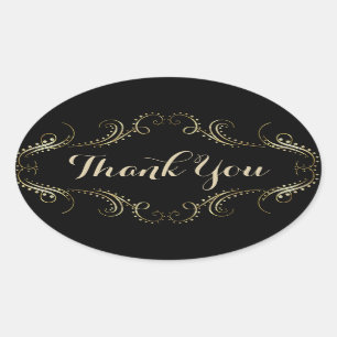 Black and Gold Floral Lijst Hartelijk dank Ovale Sticker