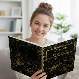 Black and Gold Floral Name Planner