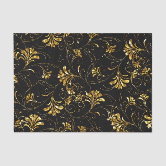 Black and Gold Floral Pattern Tissuepapier (Voorkant)