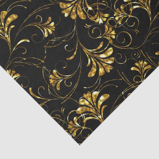 Black and Gold Floral Pattern Tissuepapier (Detail)