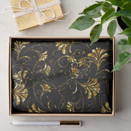 Black and Gold Floral Pattern Tissuepapier (Geschenk)