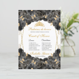 Black and Gold Floral Quinceanera Court of Honor Kaart