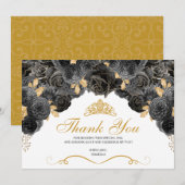 Black and Gold Floral Quinceanera Hartelijk dank Bedankkaart (Voorkant / Achterkant)