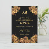 Black and Gold Floral Quinceanera Kaart (Staand voorkant)