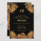 Black and Gold Floral Quinceanera Kaart (Voorkant / Achterkant)