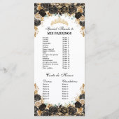 Black and Gold Floral Quinceañera Order Events Programmakaart (Achterkant)