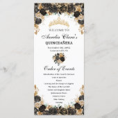 Black and Gold Floral Quinceañera Order Events Programmakaart (Voorkant)