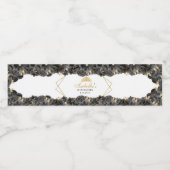 Black and Gold Floral Quinceanera Waterfles Etiket (Enkel label)