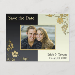 Black and Gold Floral Save the Date Photo Briefkaa Aankondigingskaart