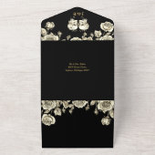 Black And Gold Floral Skulls QR Code Goth Wedding All In One Uitnodiging (Buitenkant)