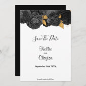 Black and Gold Floral sparen de datum Save The Date (Voorkant / Achterkant)