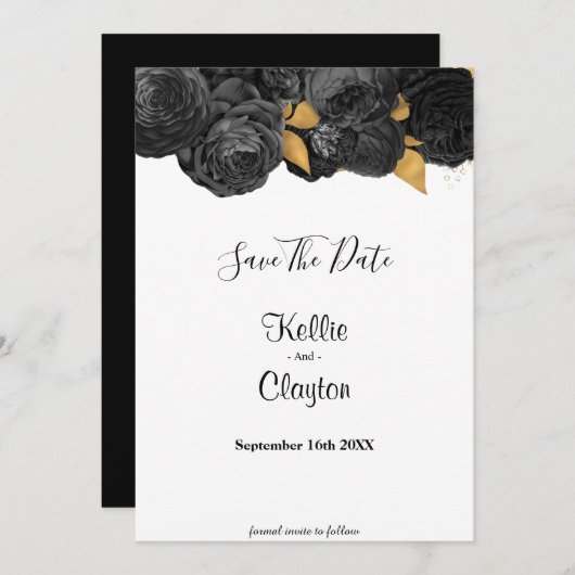Black and Gold Floral sparen de datum Save The Date (Voorkant / Achterkant)
