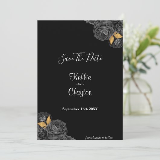 Black and Gold Floral sparen de datum Save The Date (Staand voorkant)