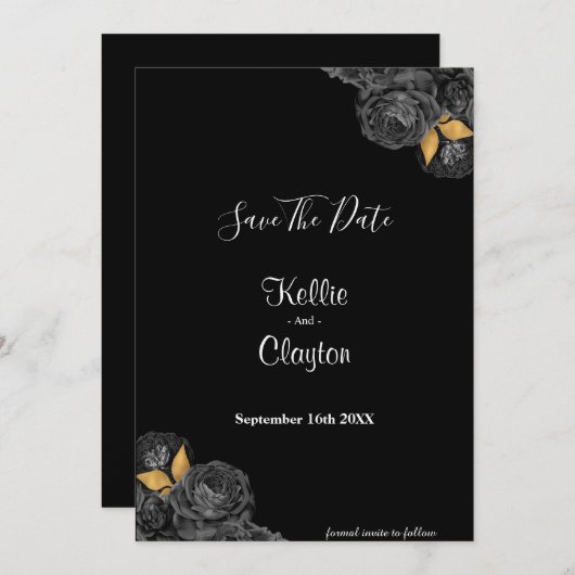 Black and Gold Floral sparen de datum Save The Date (Voorkant / Achterkant)